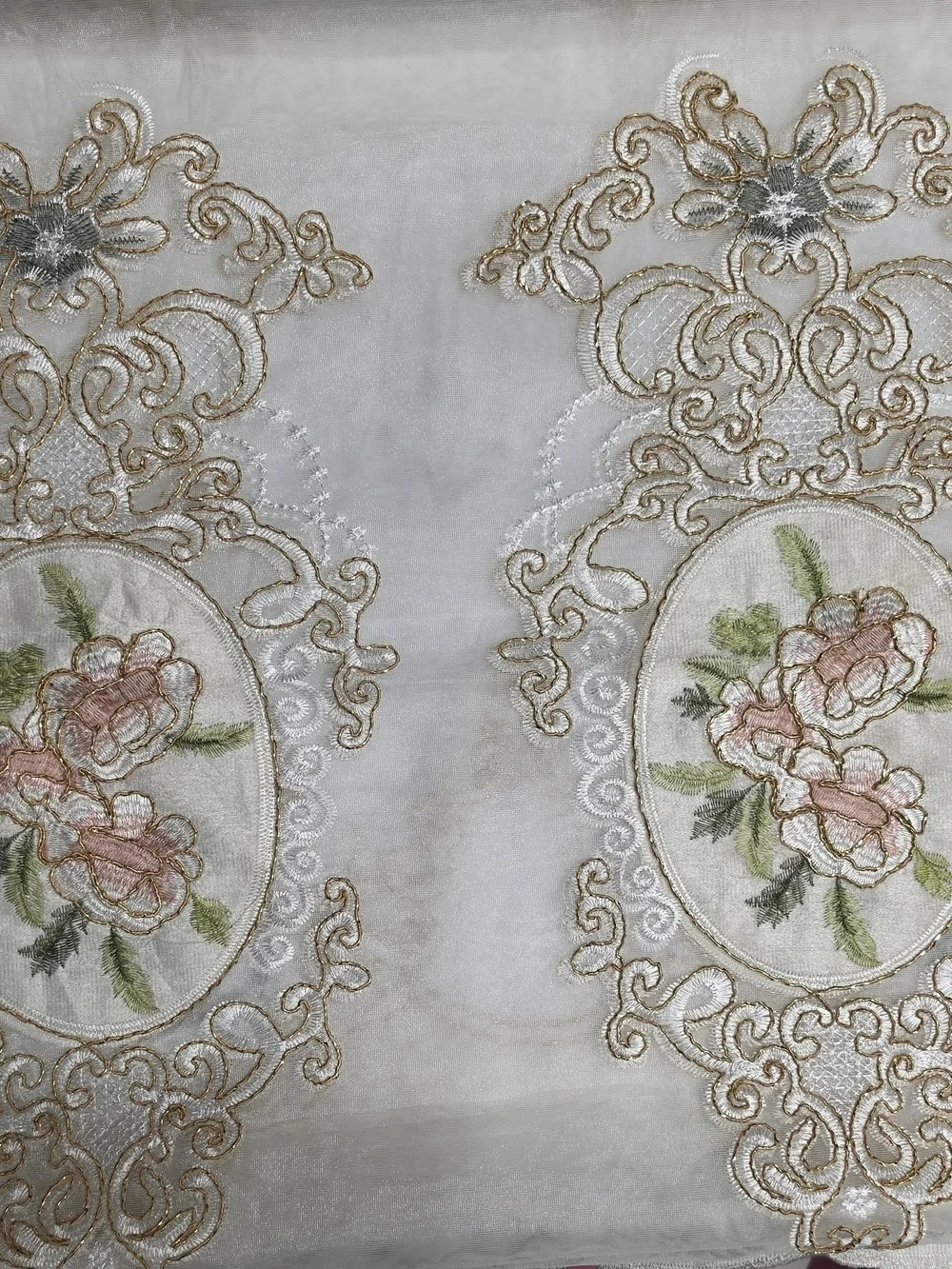 Slow Soul Classical Embroidered Flower Sheer Curtains - 2 Panels Size 49W by 96L